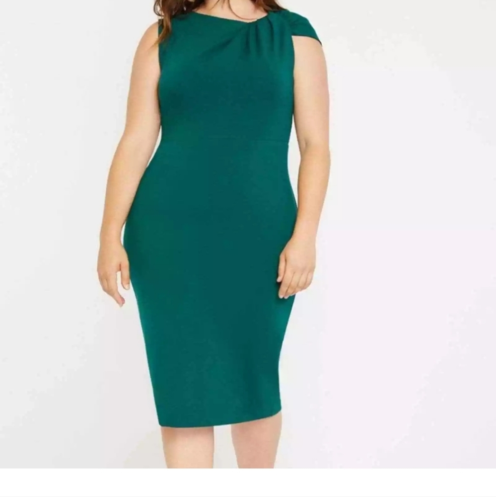 ELOQUII Twisted Shoulder Sheath Midi Dress